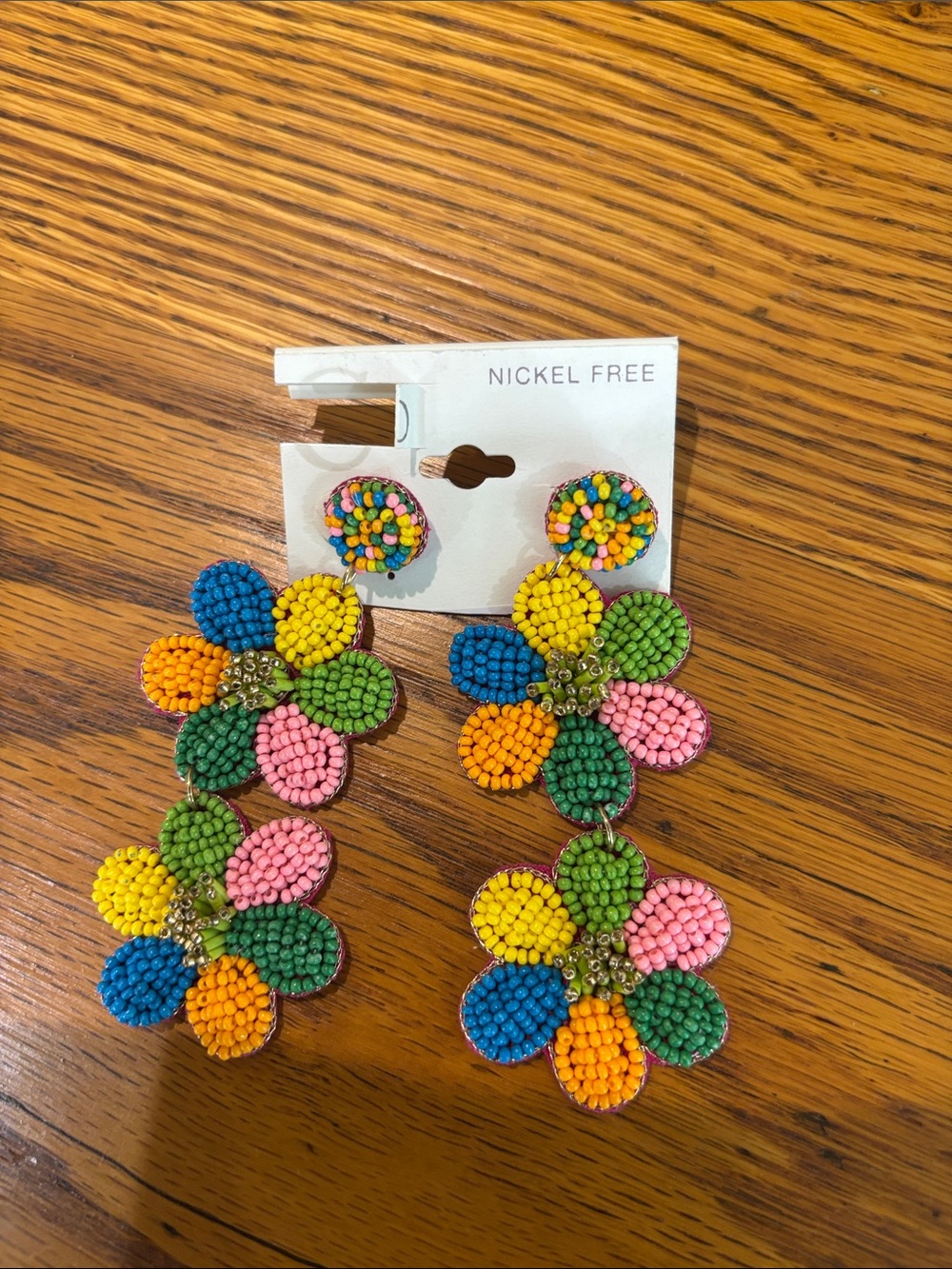 Nickel Free Multicolor Beaded Flower Drop Earrings - Kids Accessories
